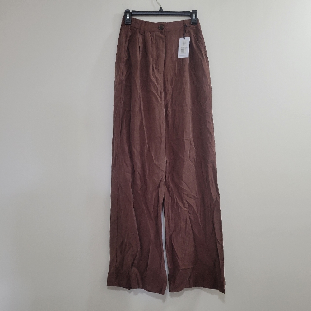 WeWoreWhat high rise cinched waist pleated wide leg pants brown 2 NWT